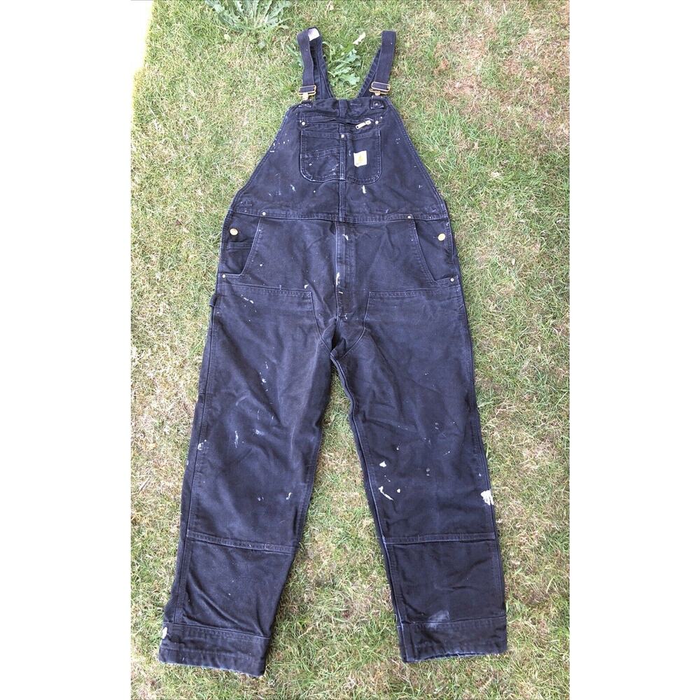 Carhartt 102776-001 Black Double Knee Unlined Duck Bib Overall 42 X 32 PAINT